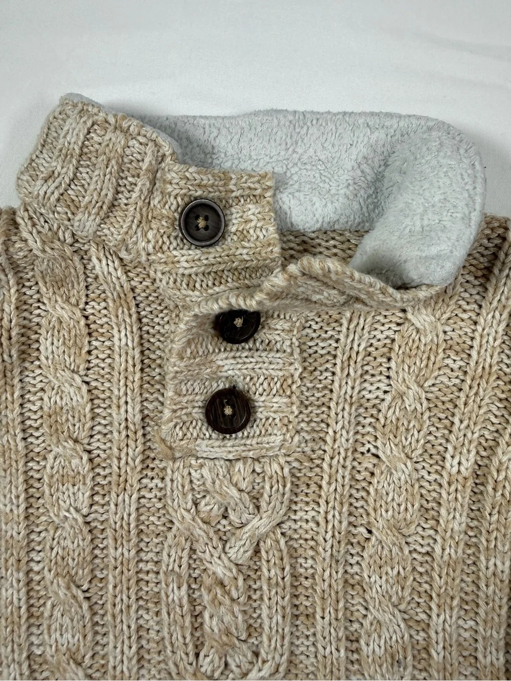 LITTLE LAD Boys Cable Knit Sweater Size 24M Oatmeal Sherpa Elbow Patch Grandpa